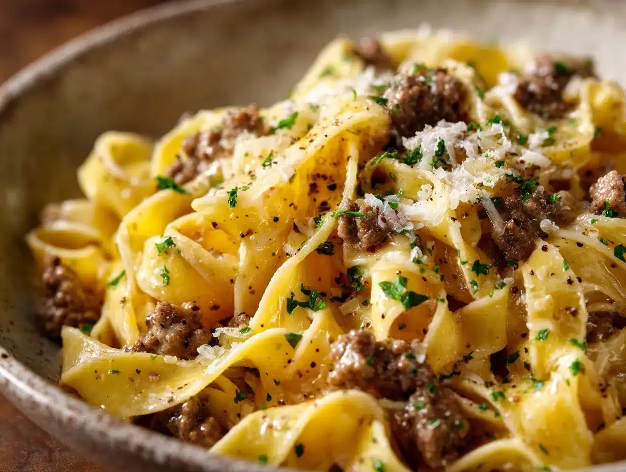 Creamy Garlic Butter Beef Pasta preparation steps