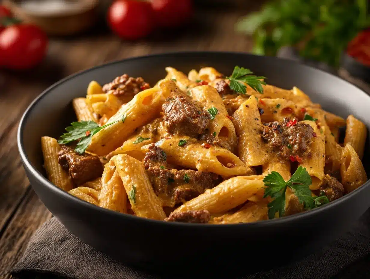 High-Protein Creamy Beef Pasta preparation steps