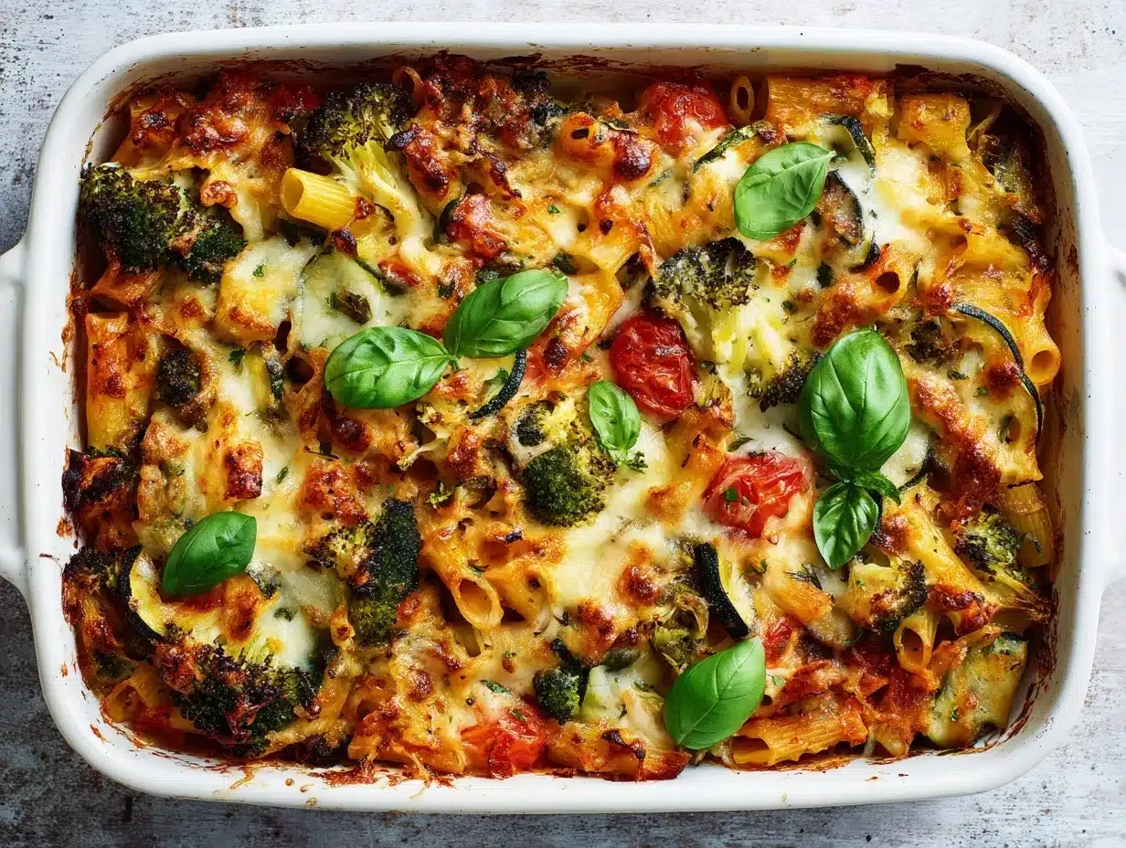 Mediterranean veggie pasta bake preparation steps