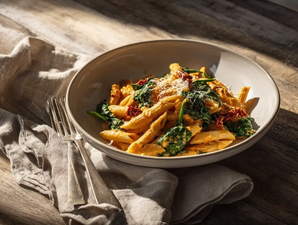 spinach tomato pasta - featured image