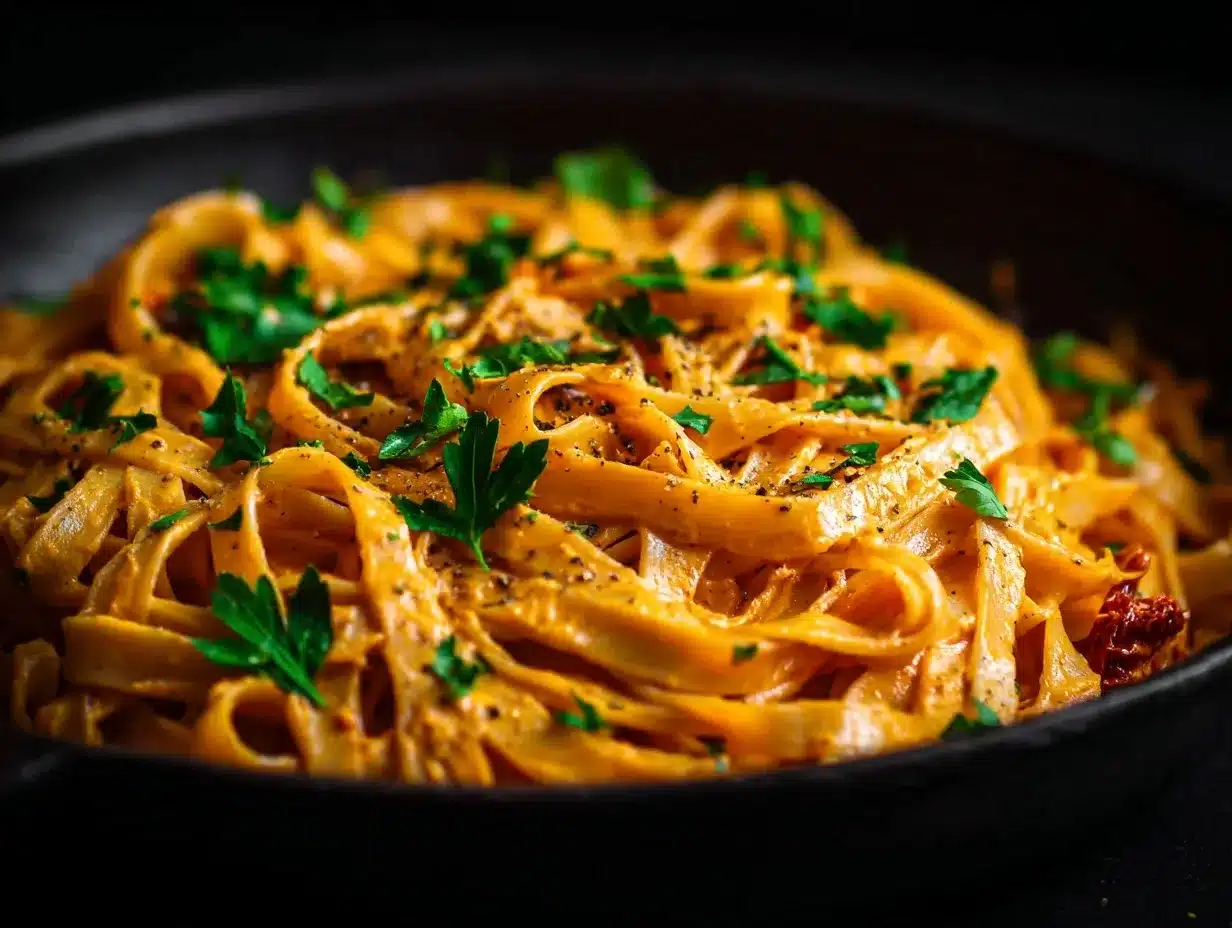 sun-dried tomato vegan pasta preparation steps