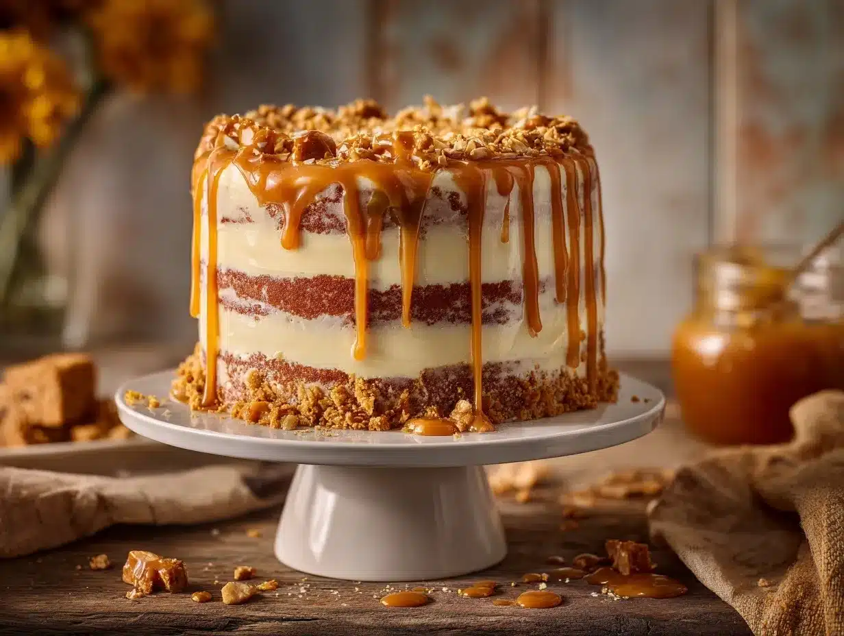 caramel crumble layer cake preparation steps