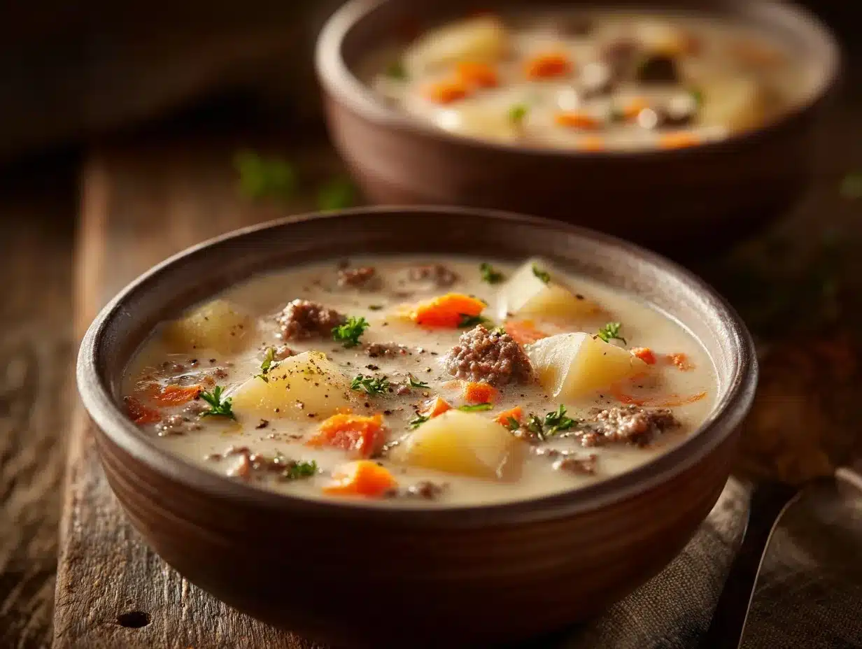 creamy potato and hamburger soup preparation steps