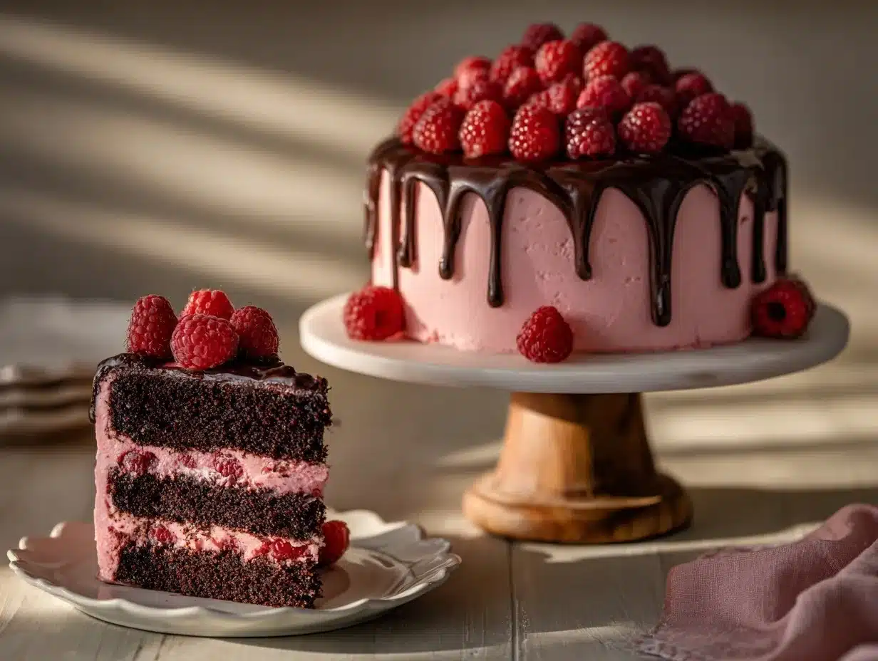 dark chocolate raspberry drip cake preparation steps