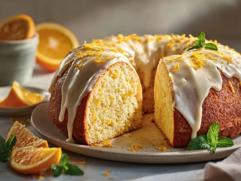 glazed orange creamsicle cake - featured image