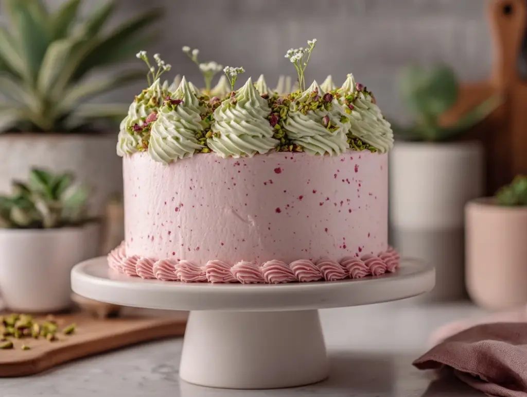 Raspberry Pistachio Layer Cake - featured image