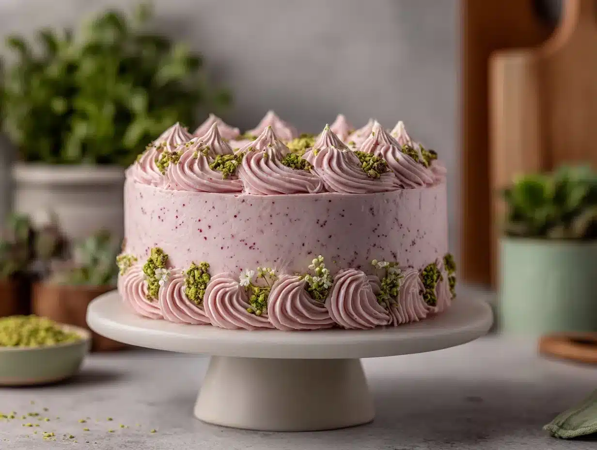 Raspberry Pistachio Layer Cake preparation steps
