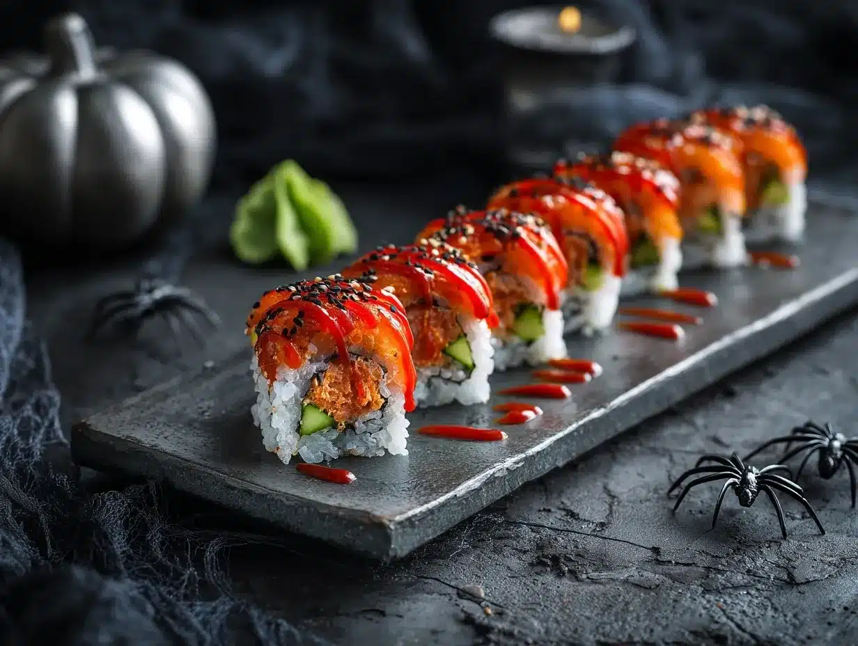 spooky Halloween sushi preparation steps