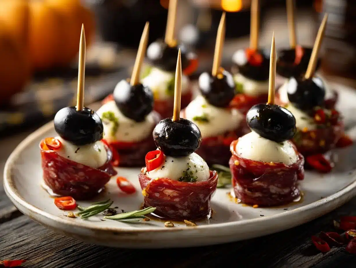 spooky salami mozzarella eyeballs preparation steps