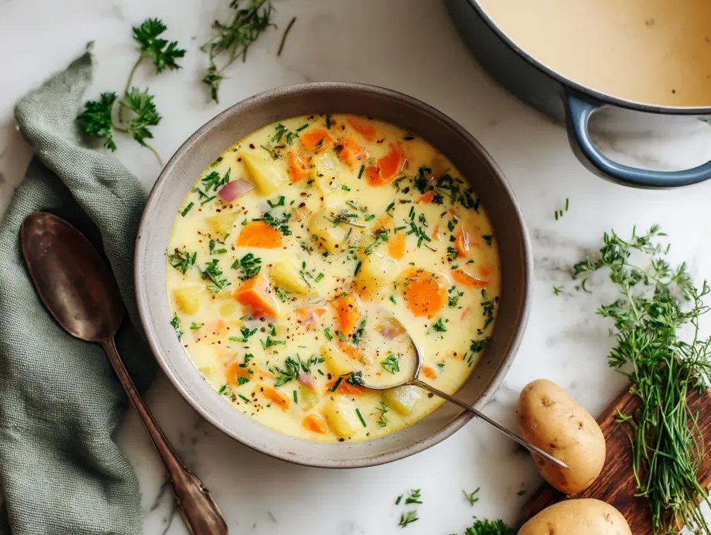 vegan carrot potato soup - featured image