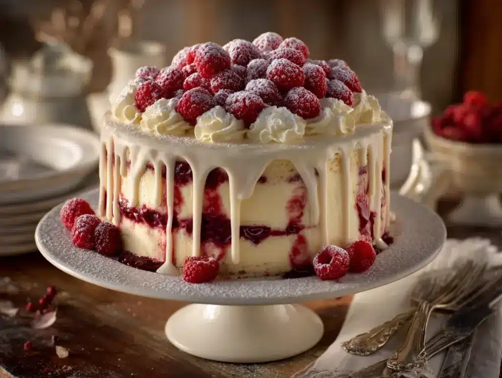 White Chocolate Raspberry Cheesecake Cake - featured image