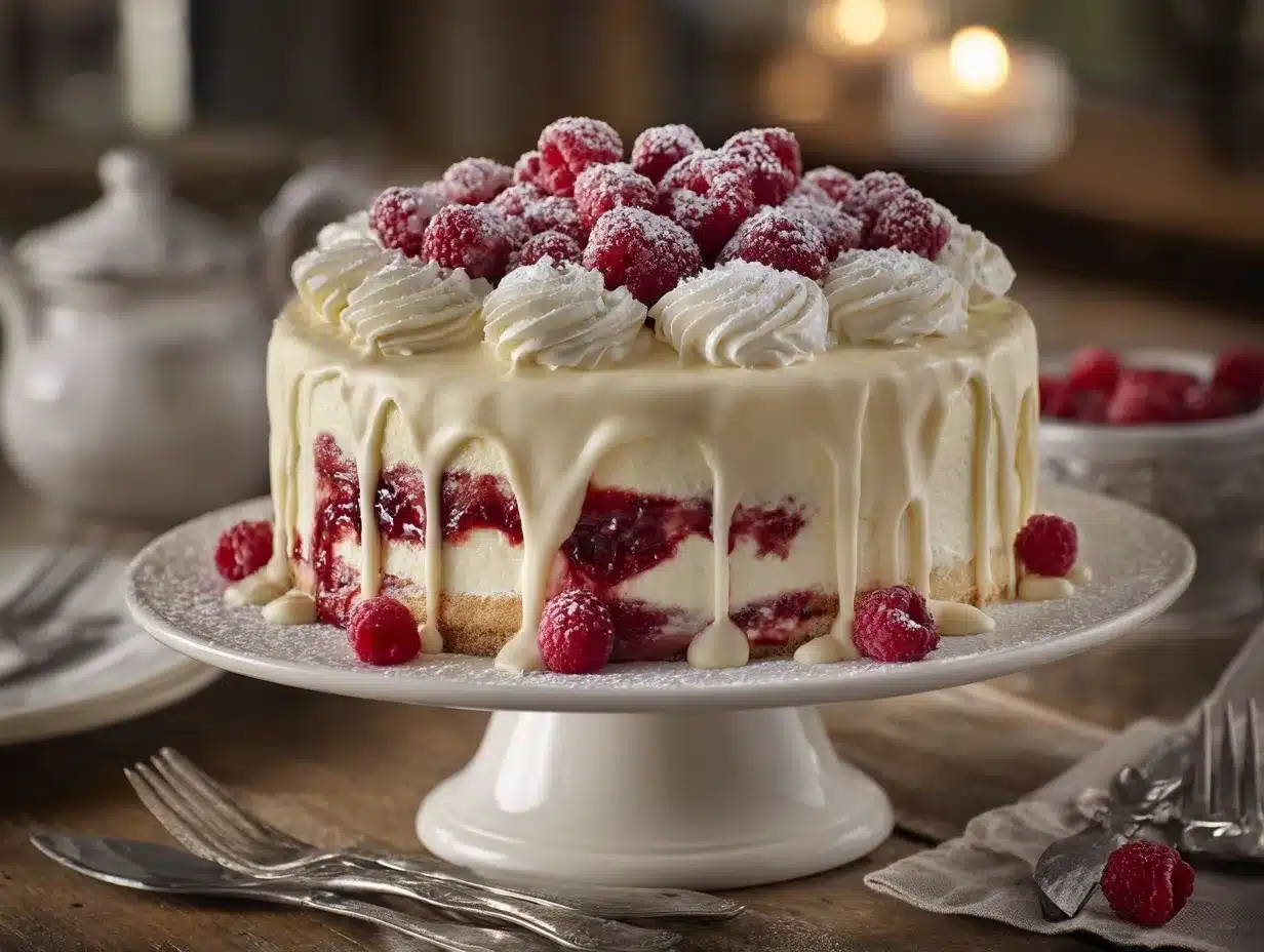 White Chocolate Raspberry Cheesecake Cake preparation steps