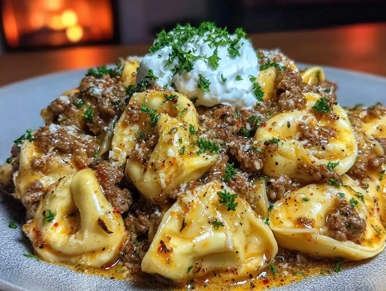 Creamy Beef Stroganoff Tortellini preparation steps