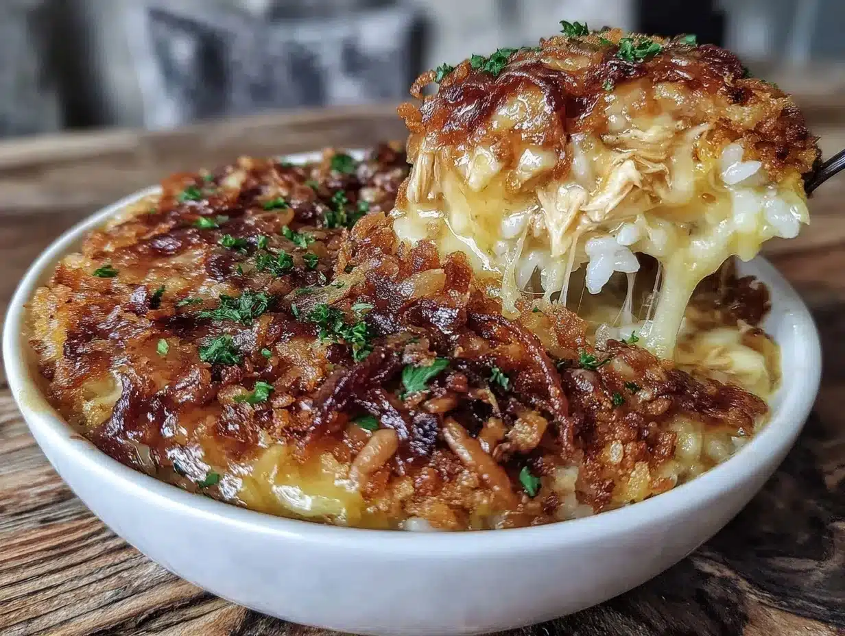 Creamy French Onion Chicken Rice Bake preparation steps