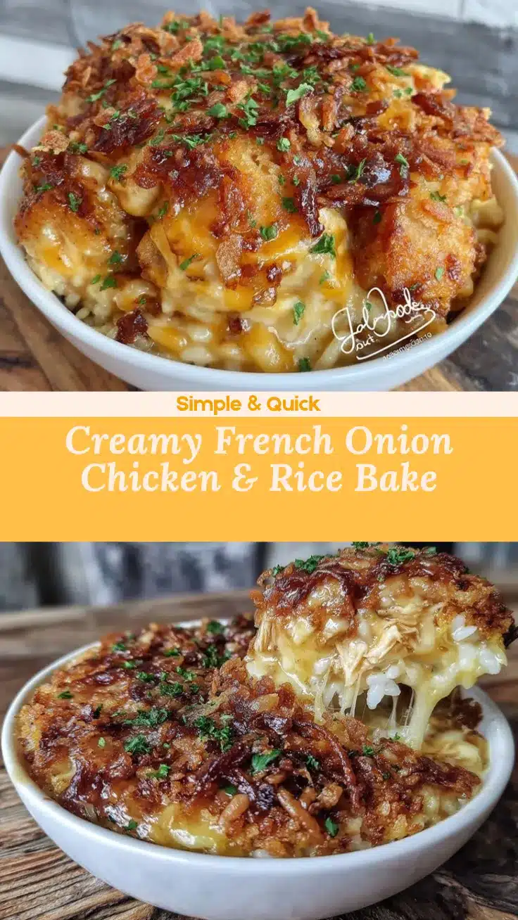 Creamy French Onion Chicken Rice Bake recipe