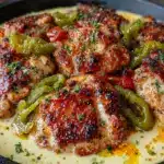 creamy pepperoncini chicken skillet - featured image
