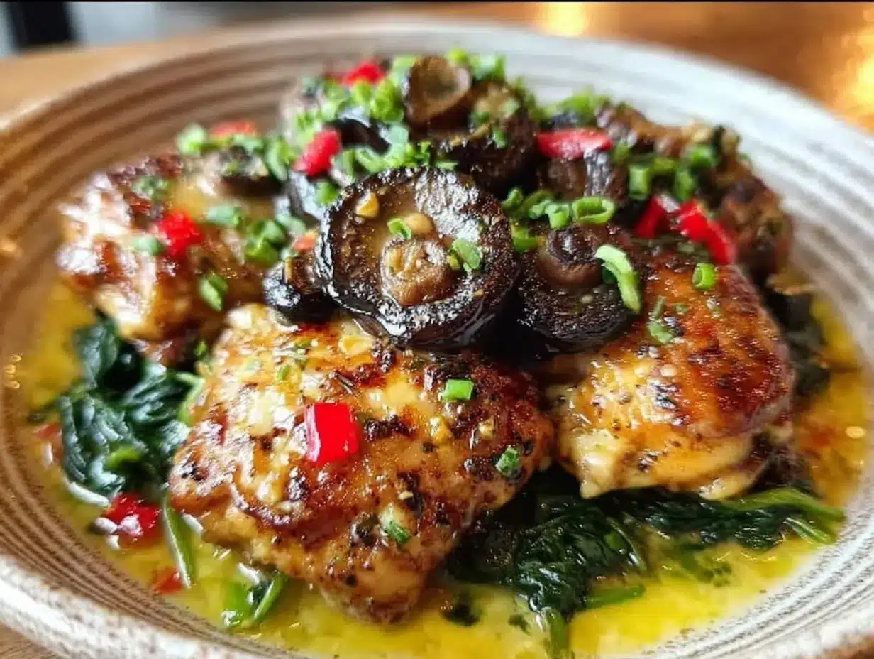 healthy chicken spinach mushroom dinner preparation steps