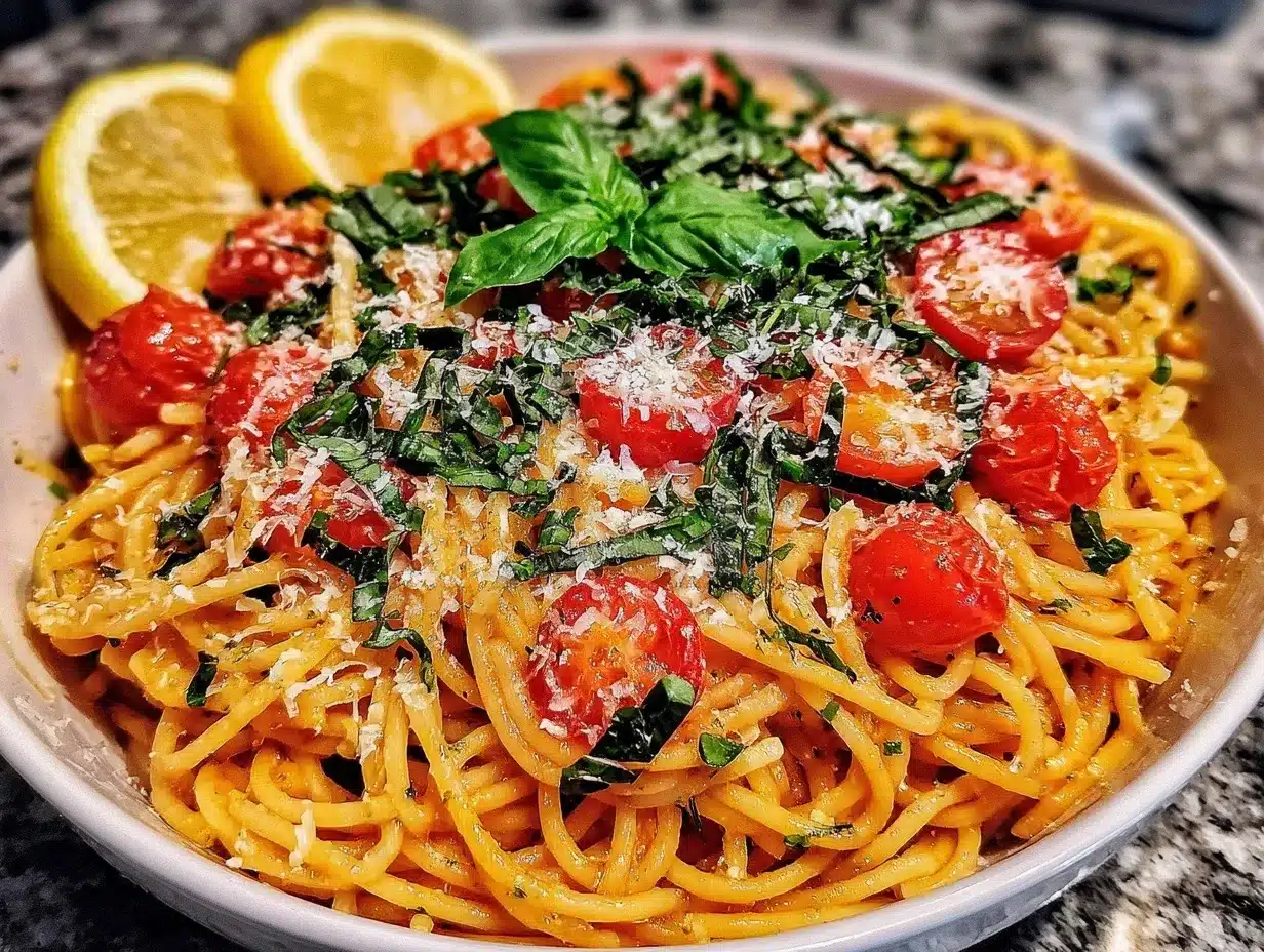 lemon-basil spaghetti preparation steps