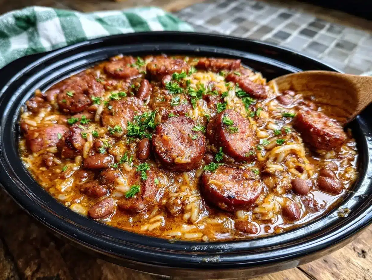 slow cooker Cajun red beans and rice preparation steps