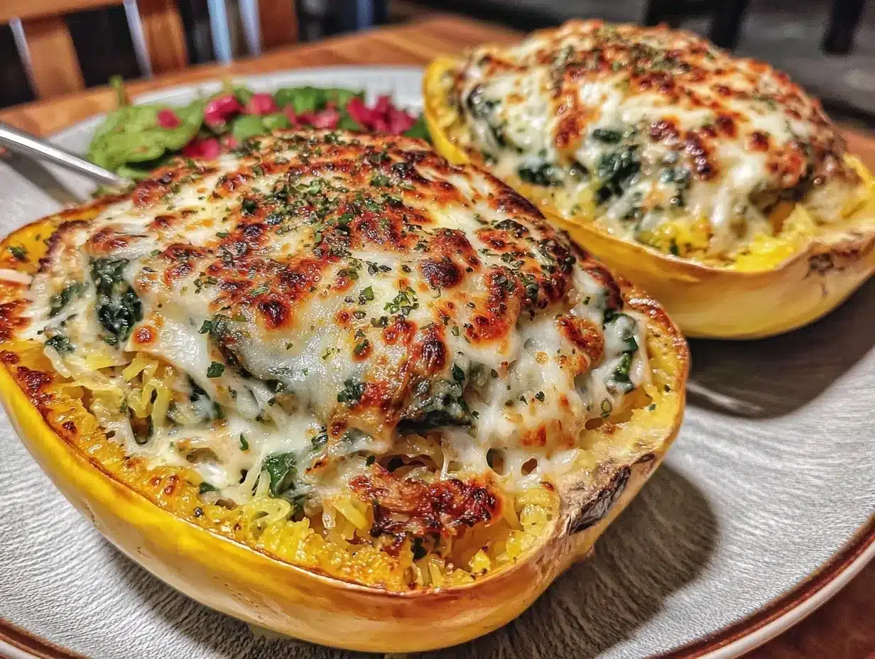 spinach and artichoke stuffed spaghetti squash preparation steps