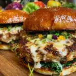 white cheddar spinach chicken burgers - featured image