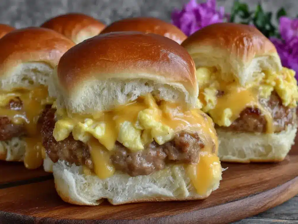 cheesy sausage and egg breakfast sliders - featured image