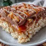 chocolate caramel rice krispie squares - featured image