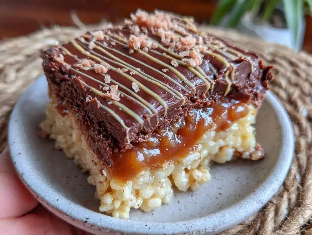 chocolate caramel rice krispie squares preparation steps