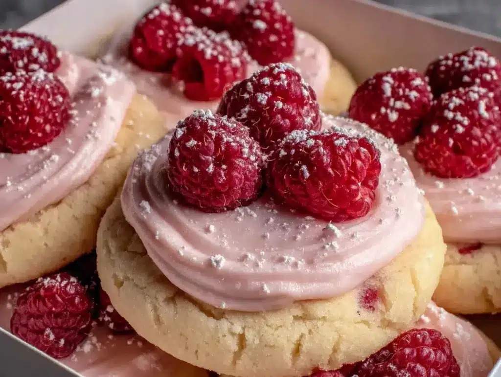 creamy raspberry cream cookies - featured image