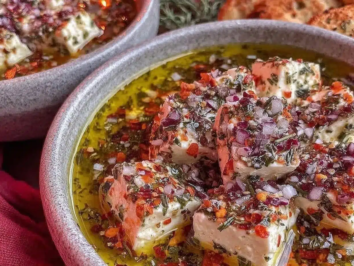 Mediterranean feta dipping oil preparation steps