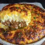savory cheesy hamburger rice casserole - featured image