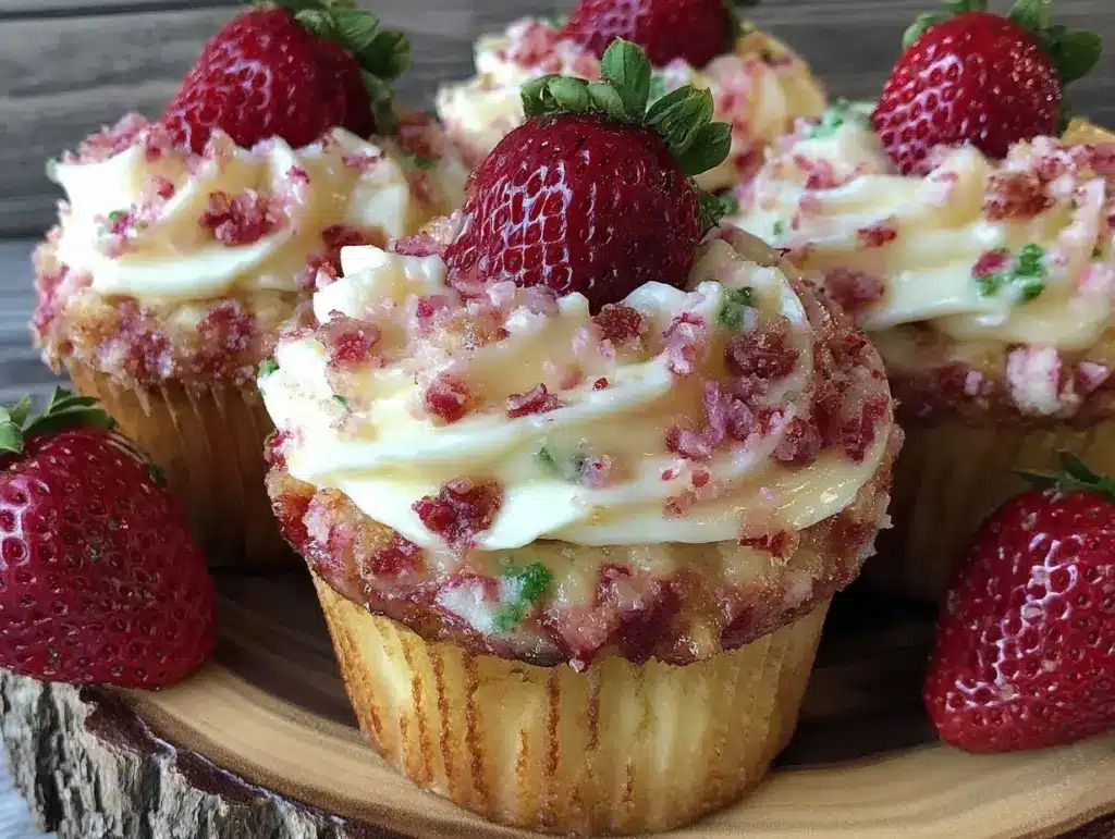 strawberry crunch cupcakes - featured image