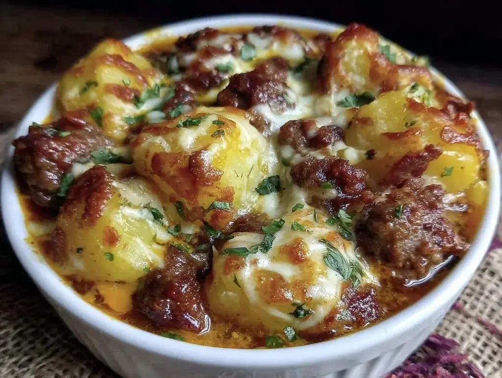 cheesy beef and potato soup - featured image