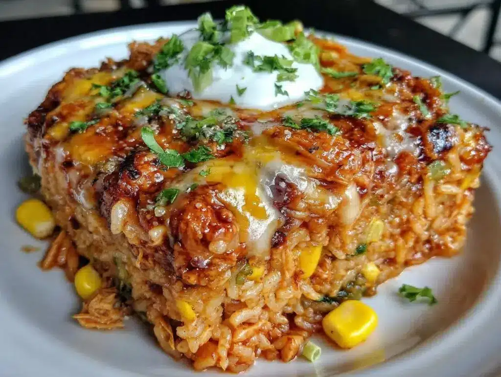 chicken enchilada rice casserole - featured image