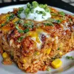 chicken enchilada rice casserole - featured image