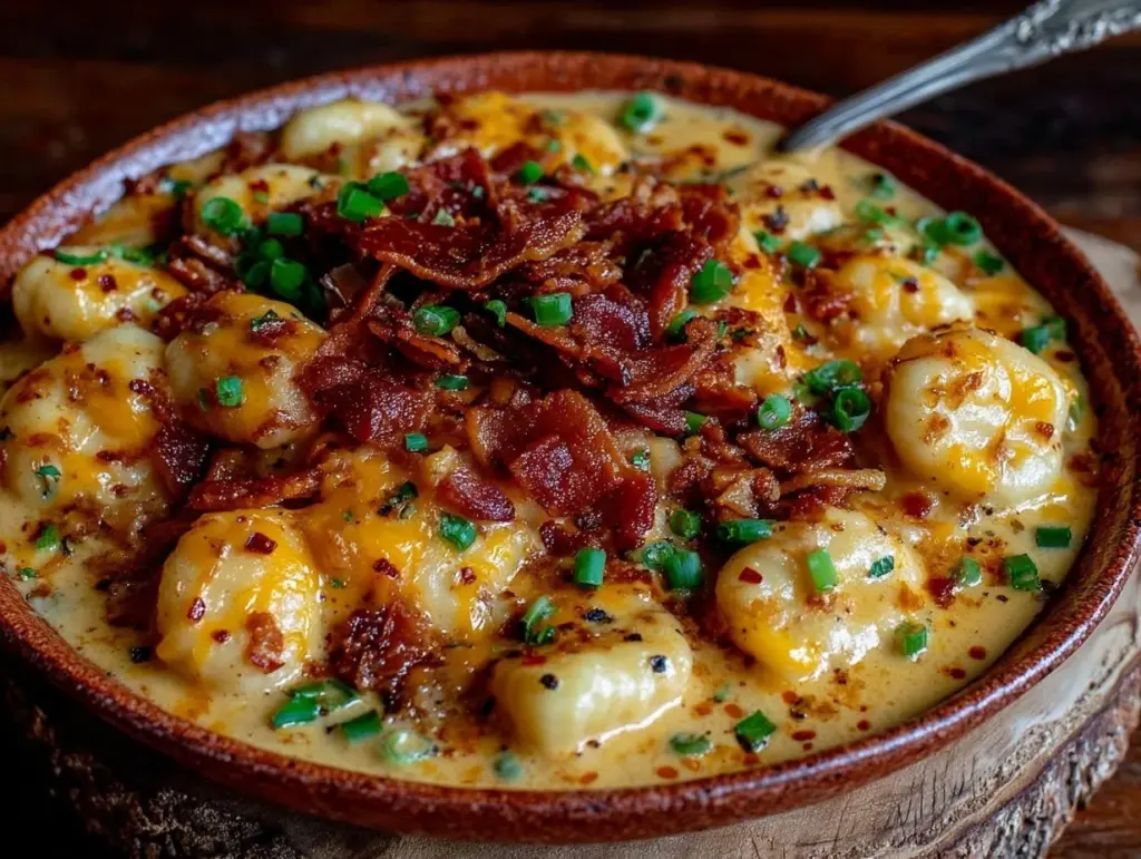 creamy bacon and cheddar gnocchi soup - featured image