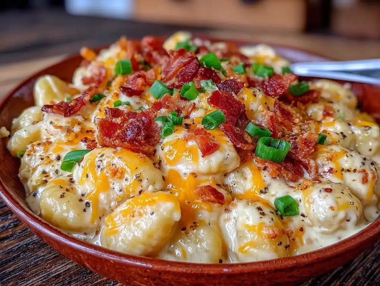 creamy bacon and cheddar gnocchi soup preparation steps