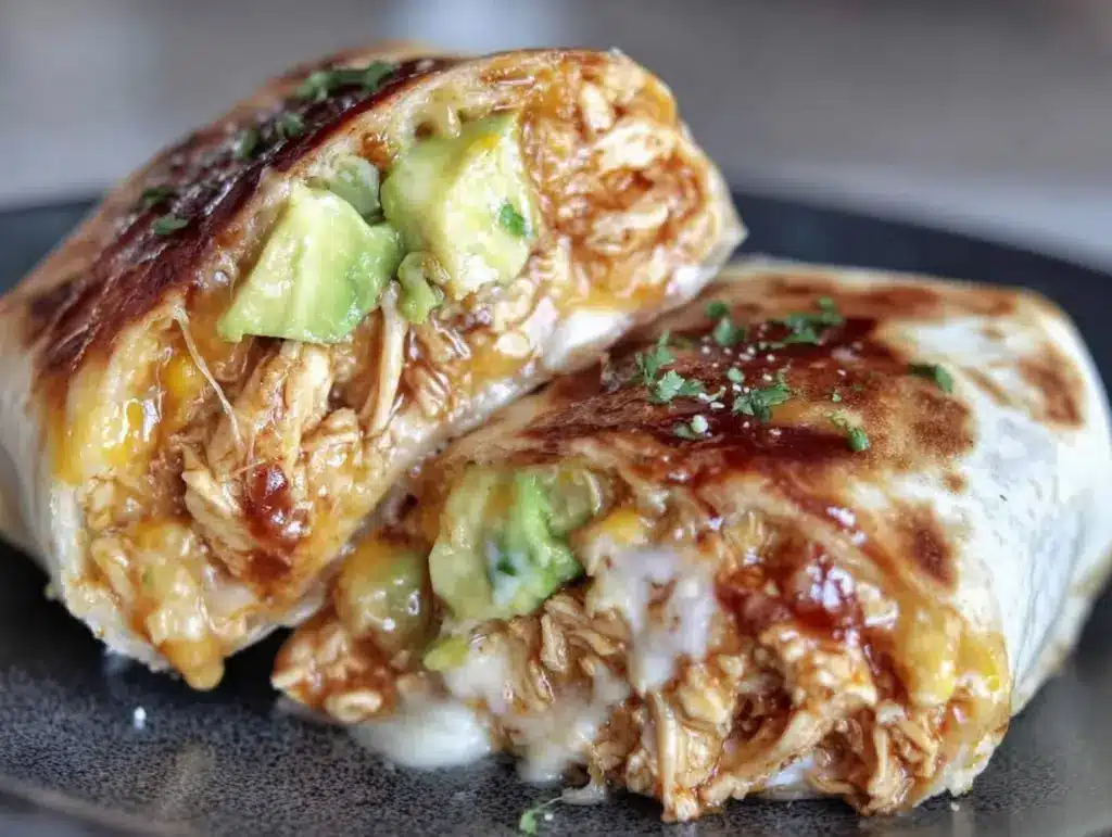 creamy chicken avocado ranch burritos - featured image