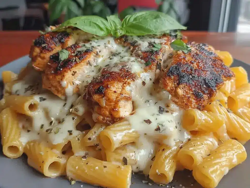 creamy chicken mozzarella pasta - featured image