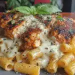 creamy chicken mozzarella pasta - featured image