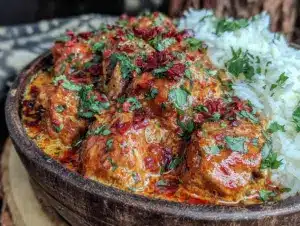 creamy crockpot coconut chicken tikka masala - featured image