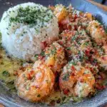 creamy garlic butter shrimp with rice - featured image