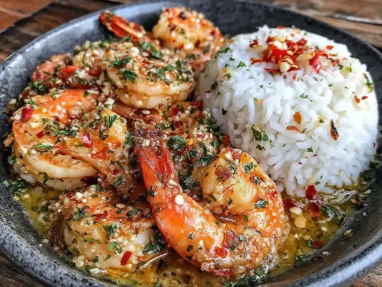 creamy garlic butter shrimp with rice preparation steps
