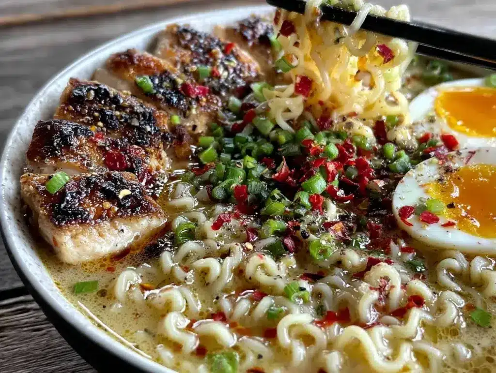 creamy garlic chicken ramen - featured image