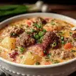 creamy slow cooker cheeseburger soup - featured image