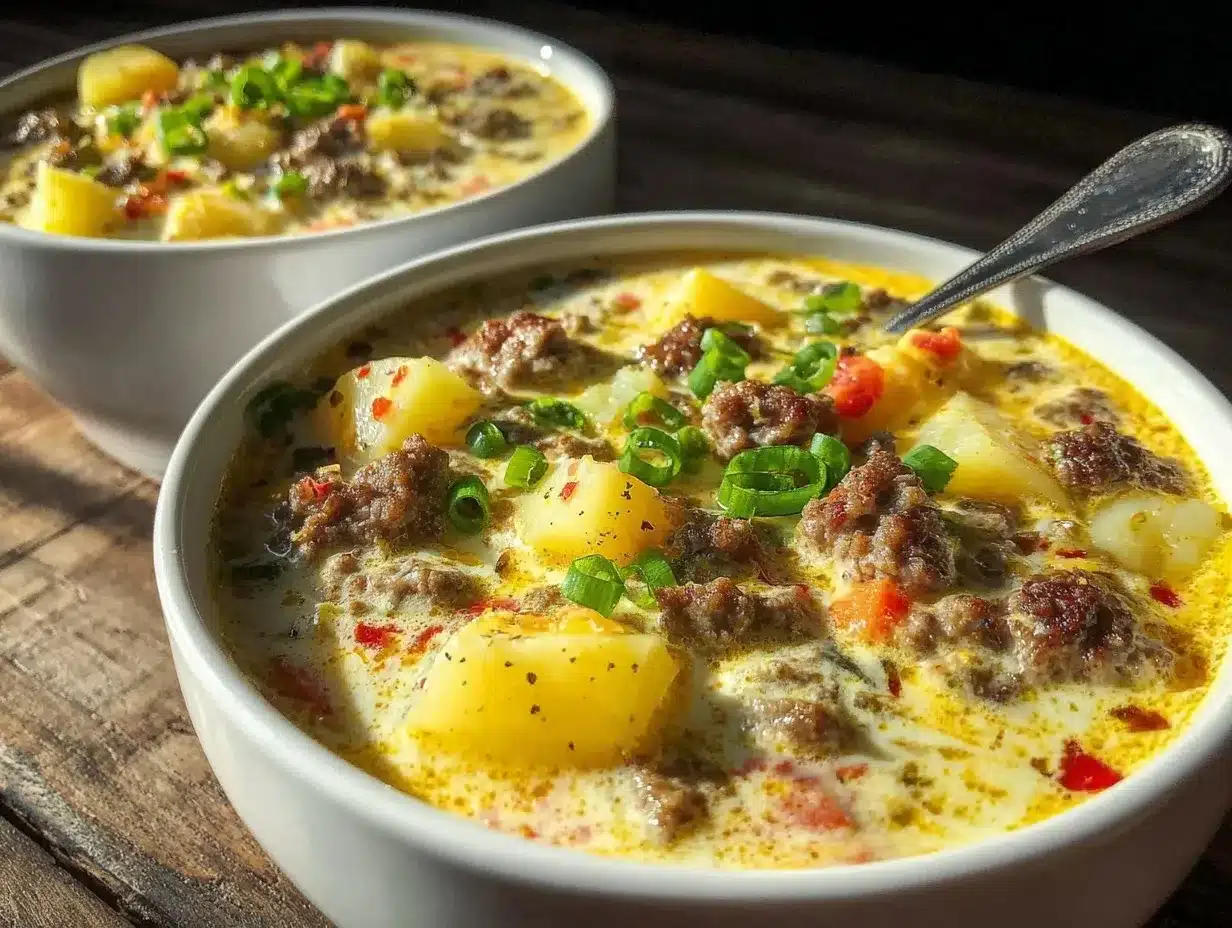 creamy slow cooker cheeseburger soup preparation steps