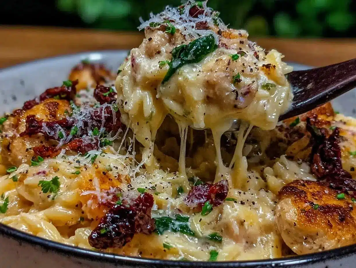 creamy slow cooker Tuscan chicken orzo recipe preparation steps