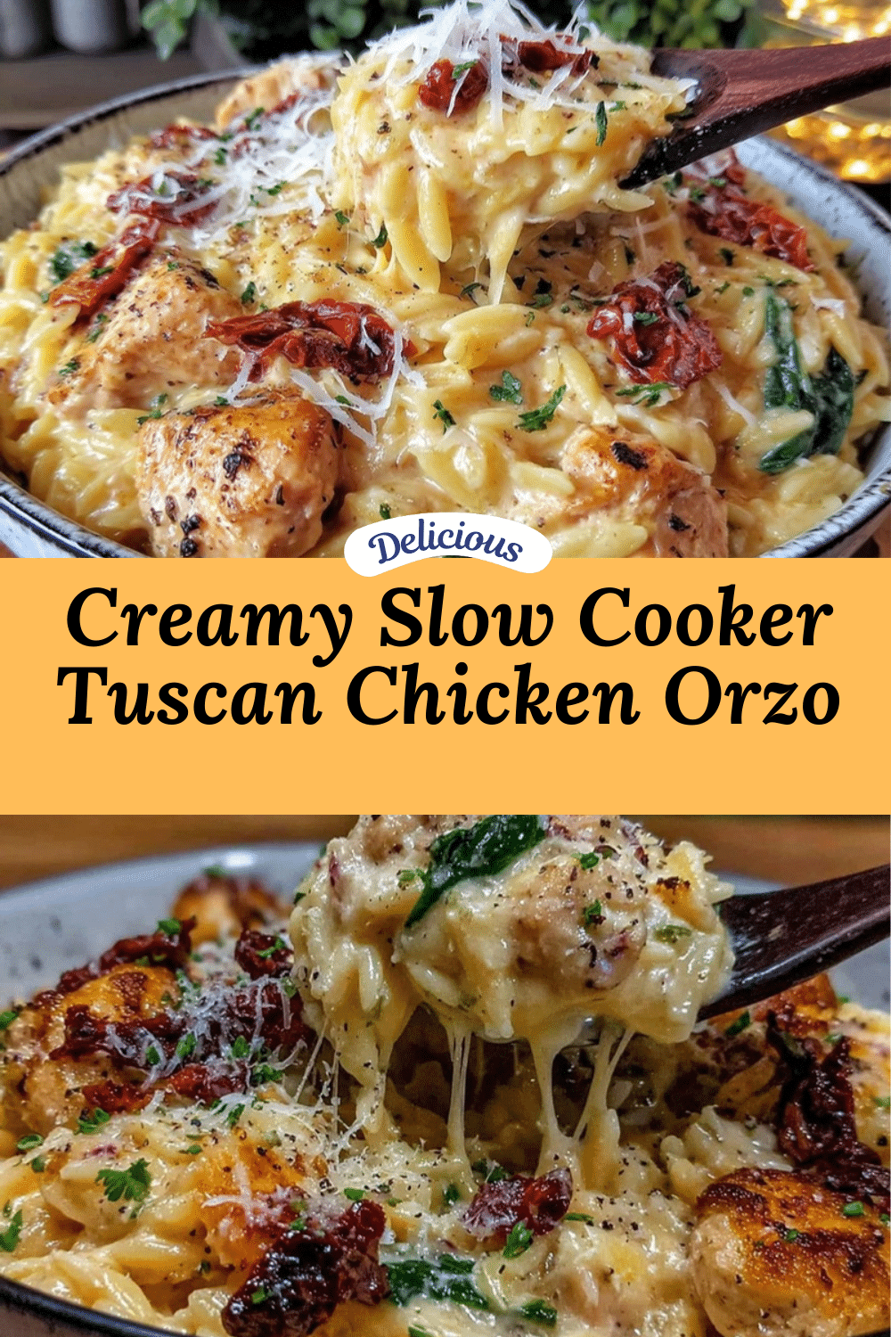 creamy slow cooker Tuscan chicken orzo recipe recipe