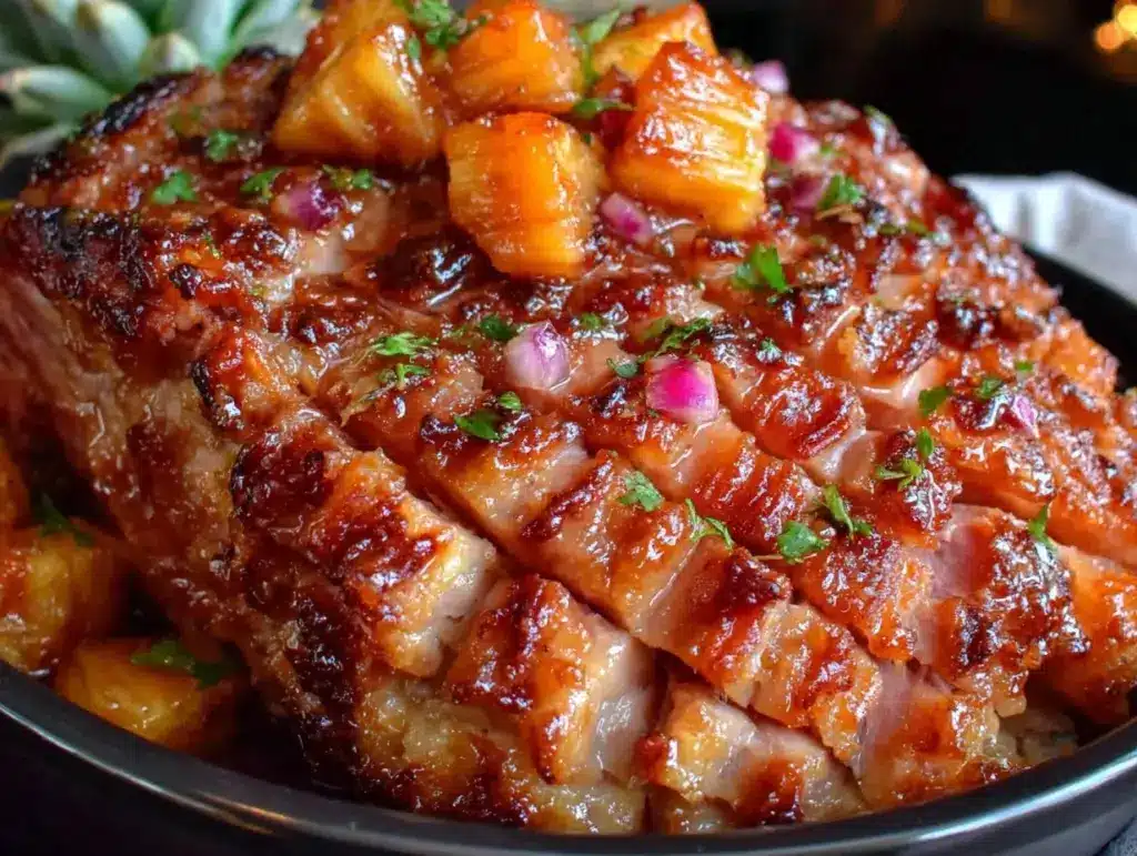 crock pot brown sugar pineapple ham - featured image