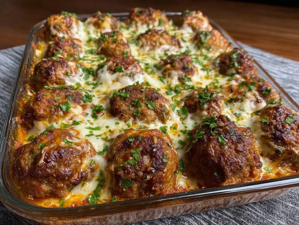 dump and bake meatball casserole - featured image